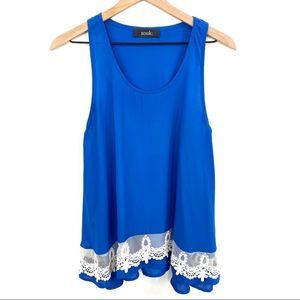 ZOUK Blue + White Lace Sleeveless Flowy Top